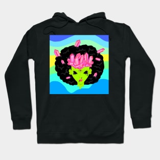 Crystallized green Alien girl with fro and 3rd eye Hoodie